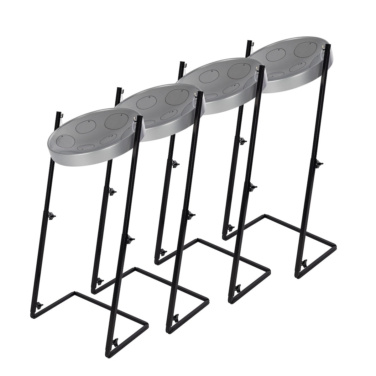 Pack of 4 Jumbie Jam steel pan with metal Z stand - grey pan