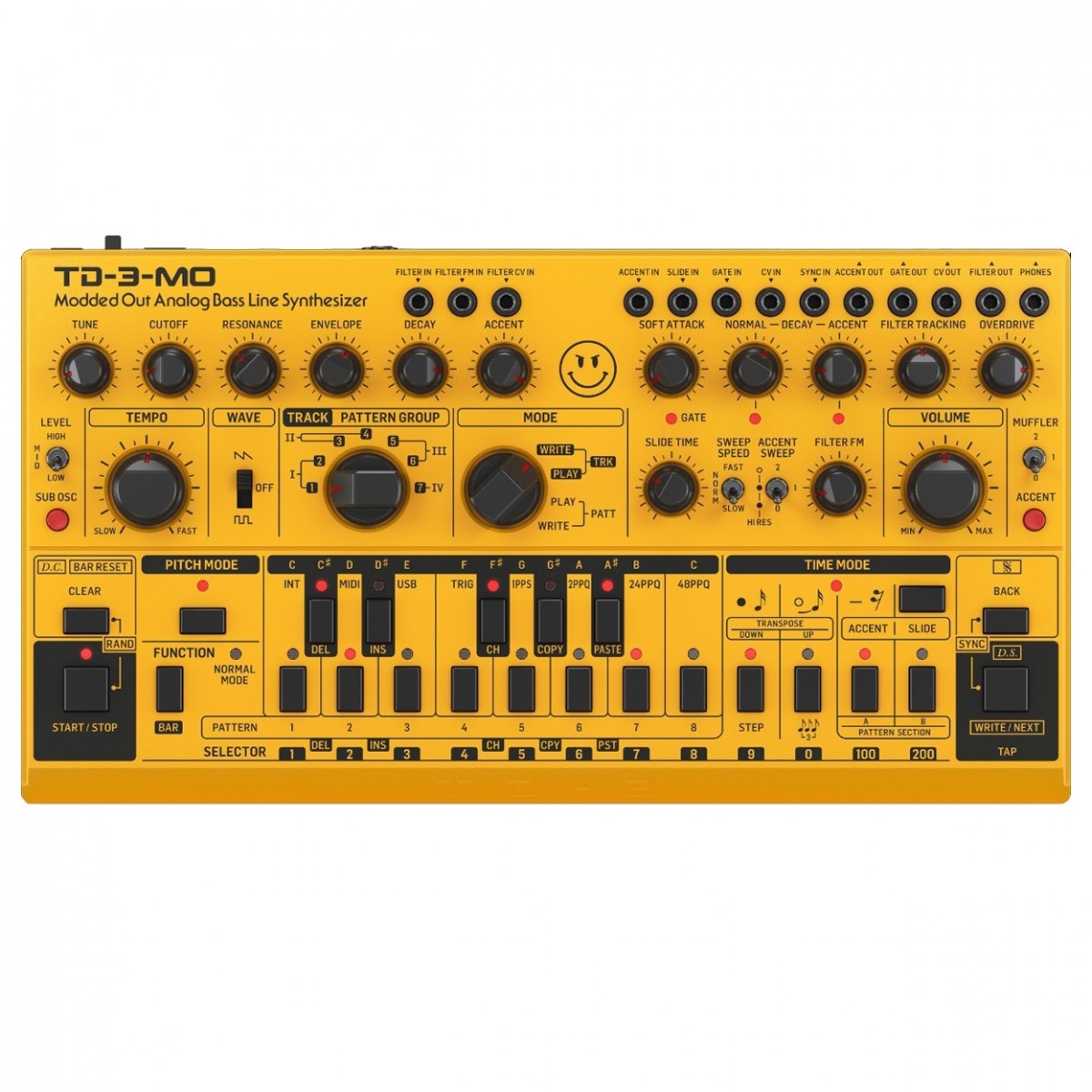 Behringer TD-3-MO Modded Out Analogue Bass Line Synthesizer, Yellow