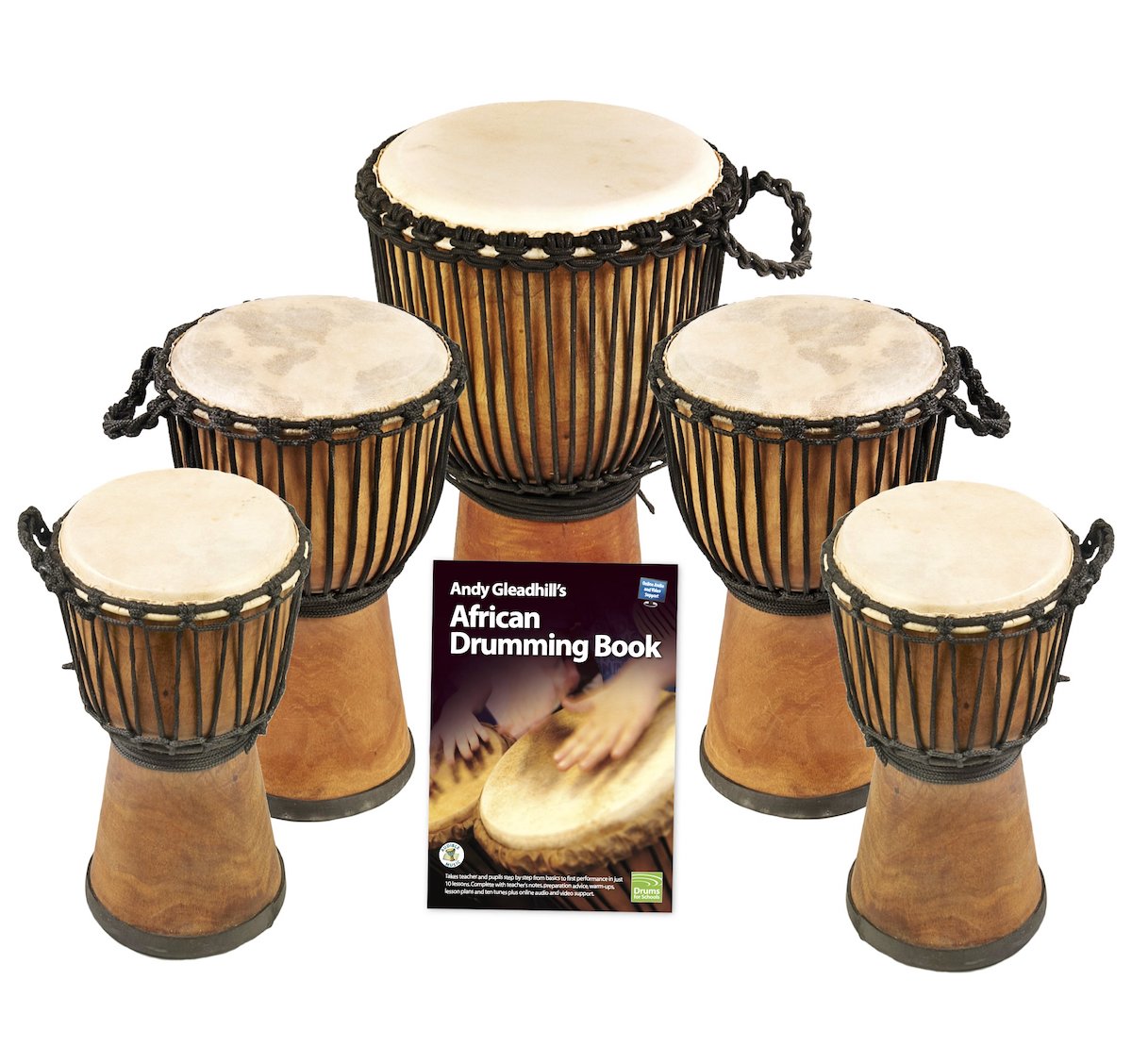 African Drumming – Primary – 5 Wide Top Djembe Drum Pack