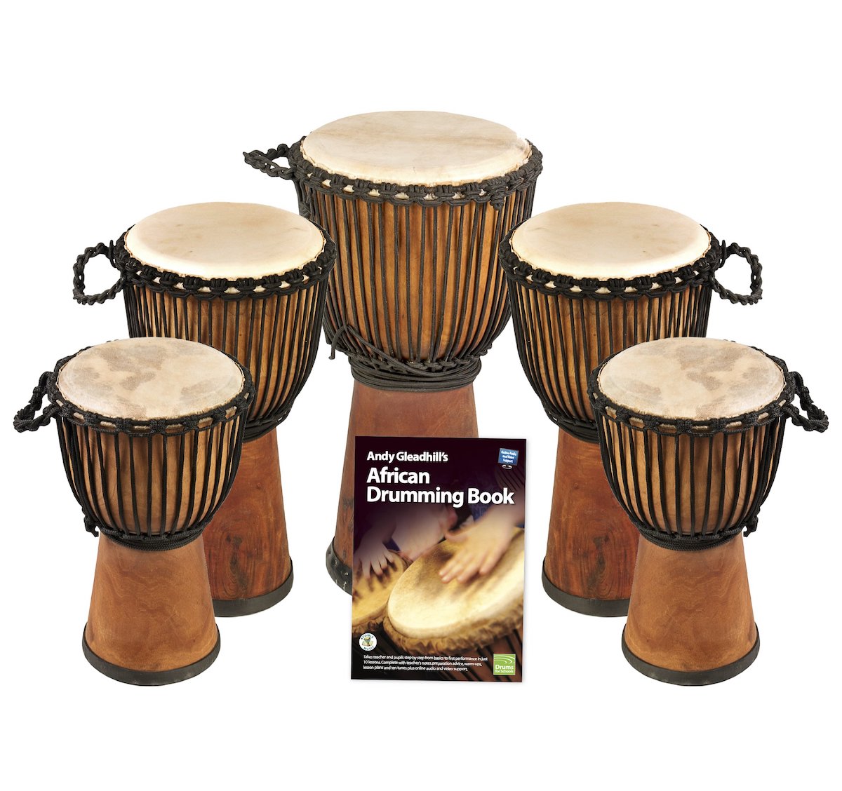 African Drumming 5 Wide Top Djembe Drum Pack