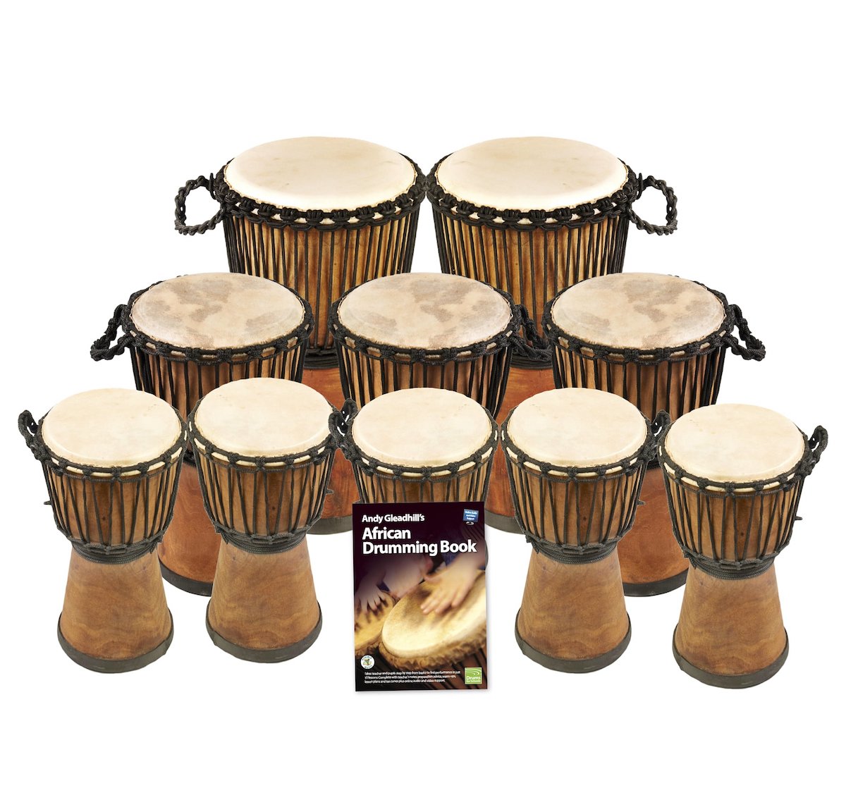 African Drumming – Primary – 10 Wide Top Djembe Drum Pack