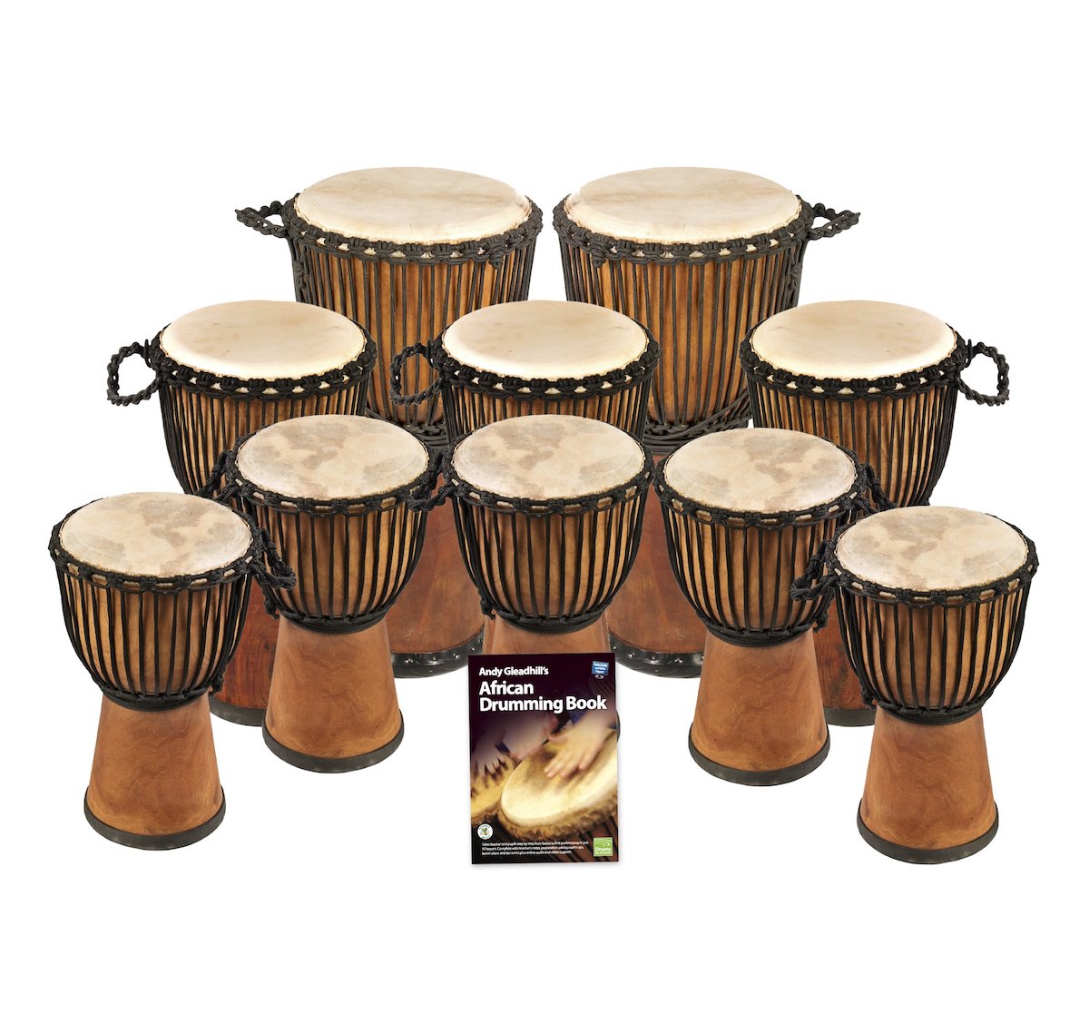 African Drumming 10 Wide Top Djembe Drum Pack