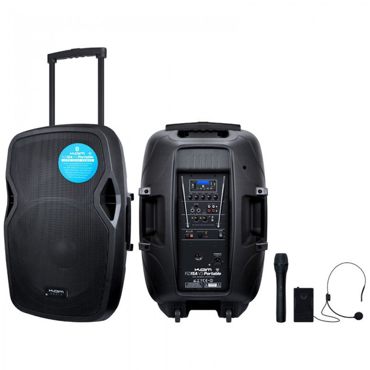 KAM Portable PA System with Two Microphones and Bluetooth (various sizes)